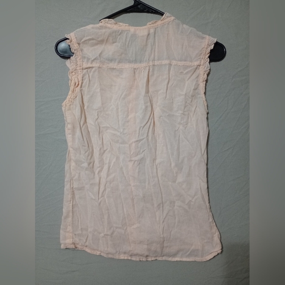 Forever Twenty One Pink Sheer Button Up Blouse/Top Ruffle Sz M Beachy Preppy - Picture 4 of 5